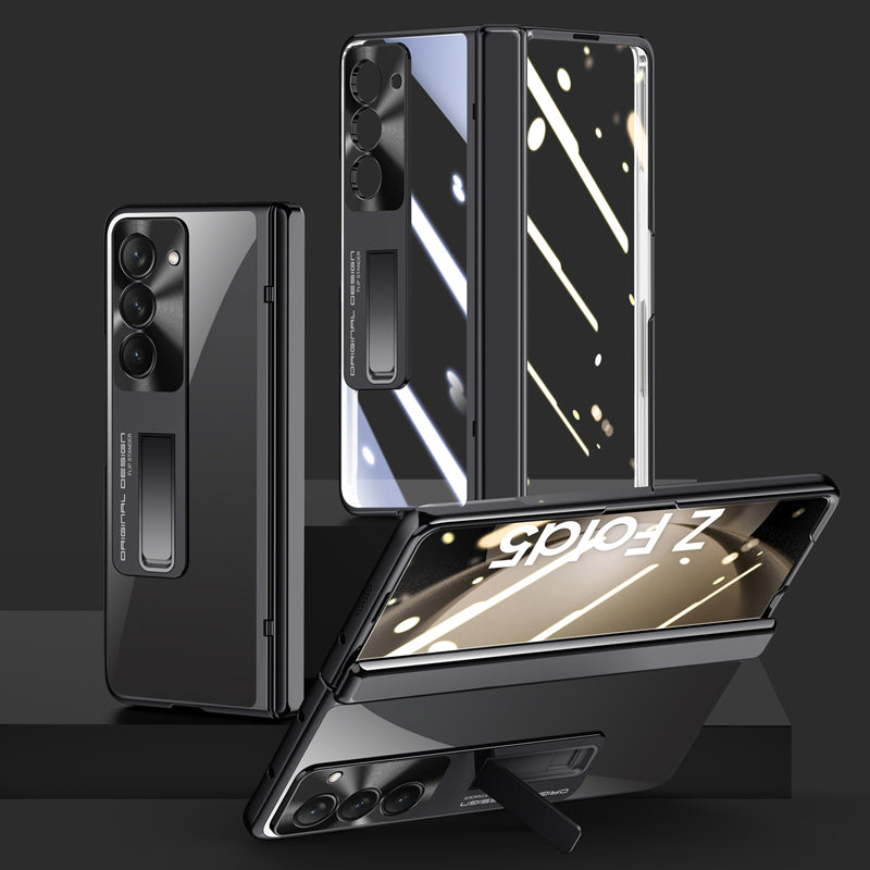 For Samsung Galaxy Z Fold5 5G Clear Kickstand Cover Hinge Protection Electroplating PC Phone Case with HD Tempered Glass Film For Samsung Galaxy Z Fold5 5G Clear Kickstand Cover Hinge Protection Electroplating PC Phone Case with HD Tempered Glass Film